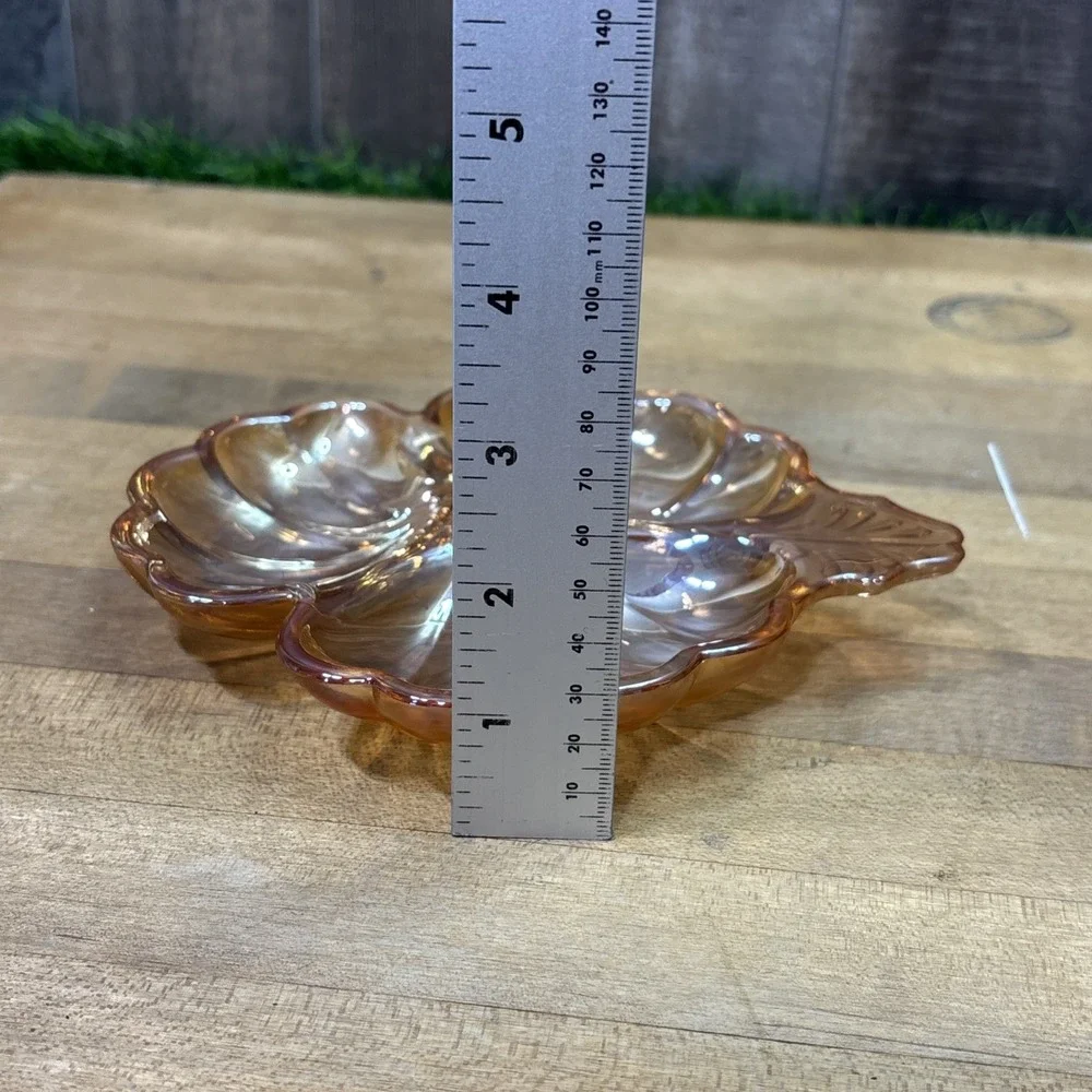 Vintage Jeannette Glass Marigold Carnival 3 Leaf Clover Divided Candy Nut Dish